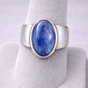 Kyanite Bezel Set Oval Statement Ring | 925 Silver Wide Tapered Band 7.25 #556